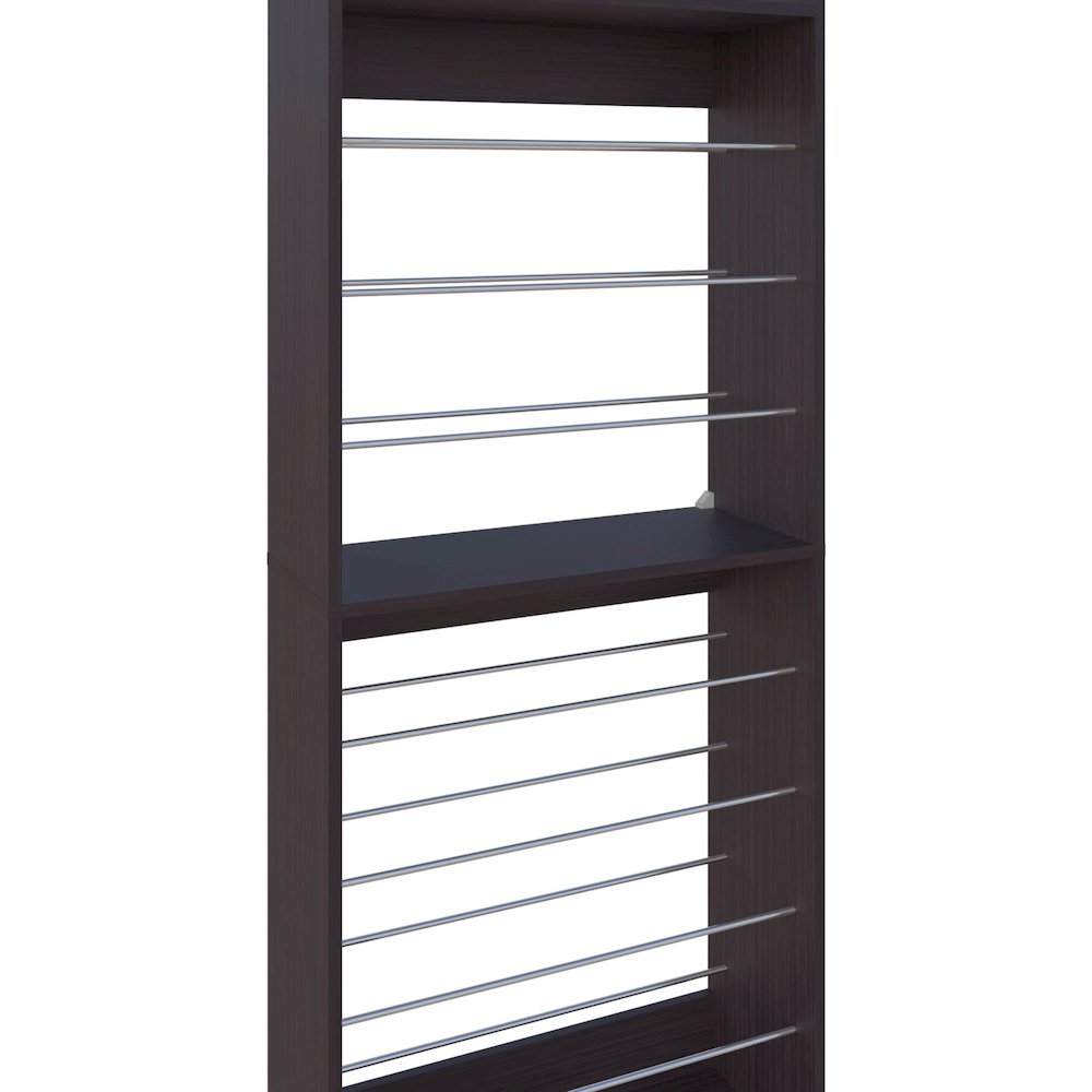 Oak Springs Tall Open Shoe Rack with Metal Rails and Multi-Tier Shelves, Wengue. Picture 7