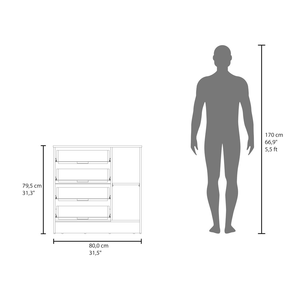 4-Drawer Dresser with Side Cabinet, Freestanding Storage Organizer, Wenge. Picture 4
