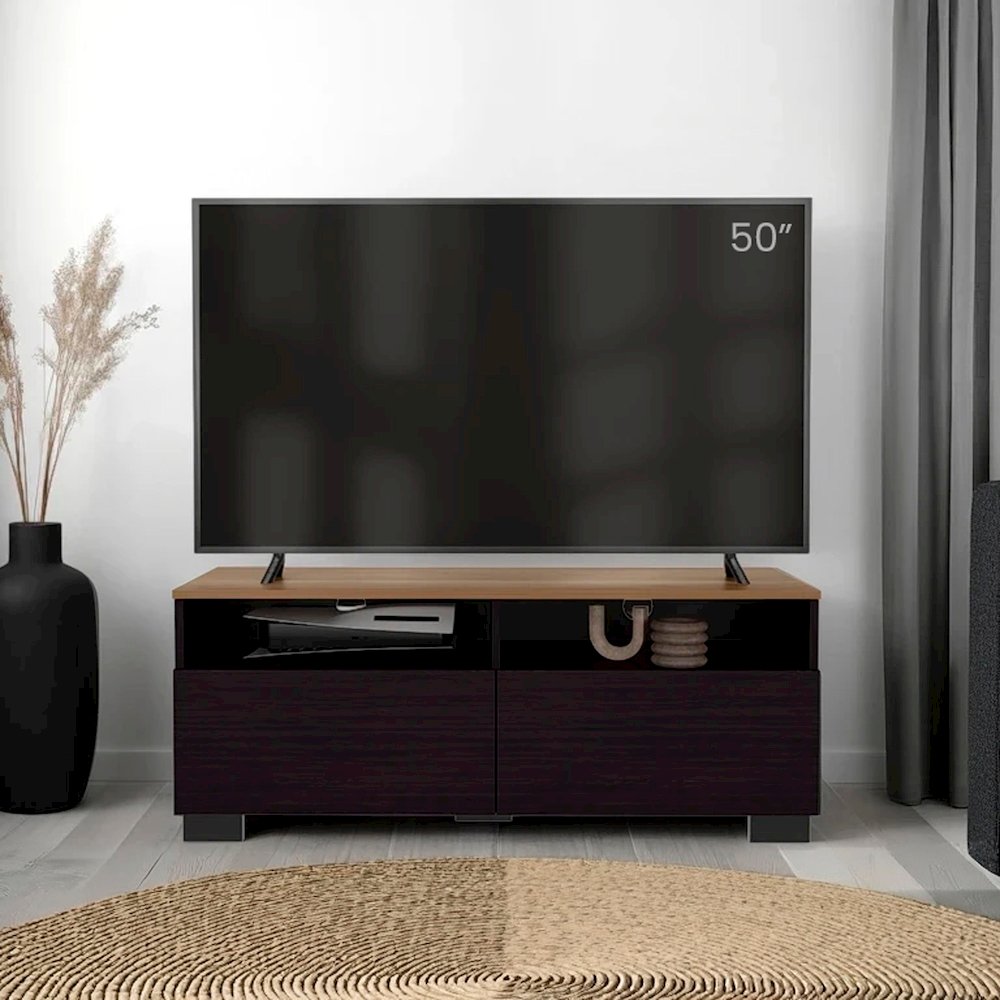 Mescal Tv Stand Multistorage with a Door and Open Storage,Wenge and Natural Oak. Picture 6