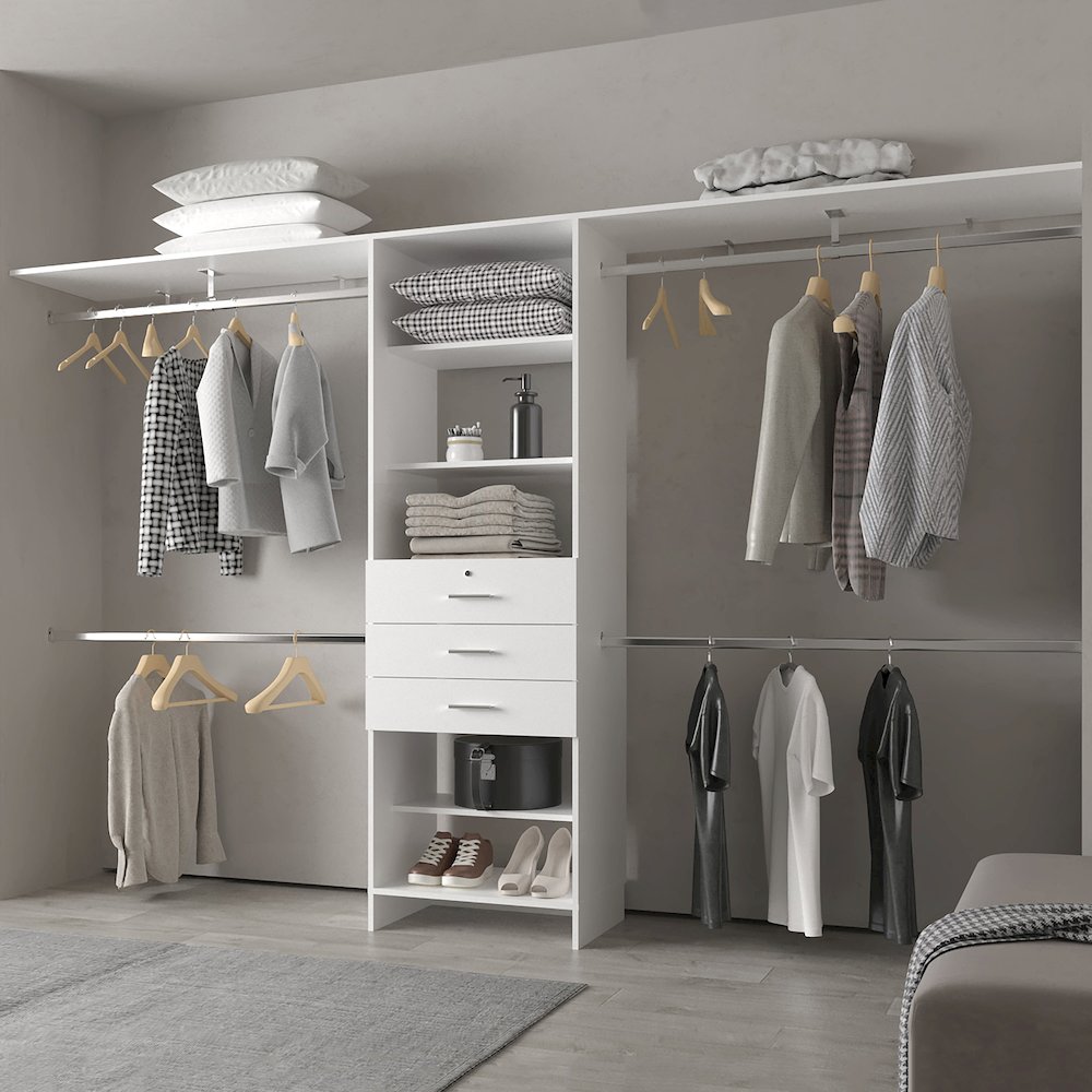 Modular Closet Organizer System with Hanging Rods, Shelves, and Drawers , White. Picture 4