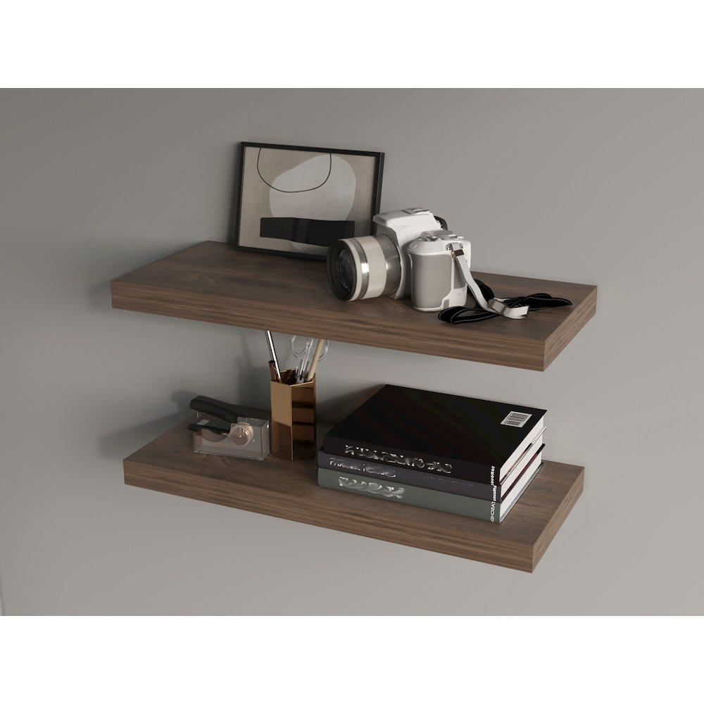 Iva Floating Shelf in Melamine x2,Gray Walnut. Picture 7