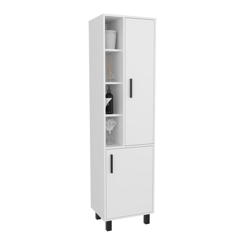 Pinal Linen Cabinet with Open Storage and 2 Doors, White. Picture 5