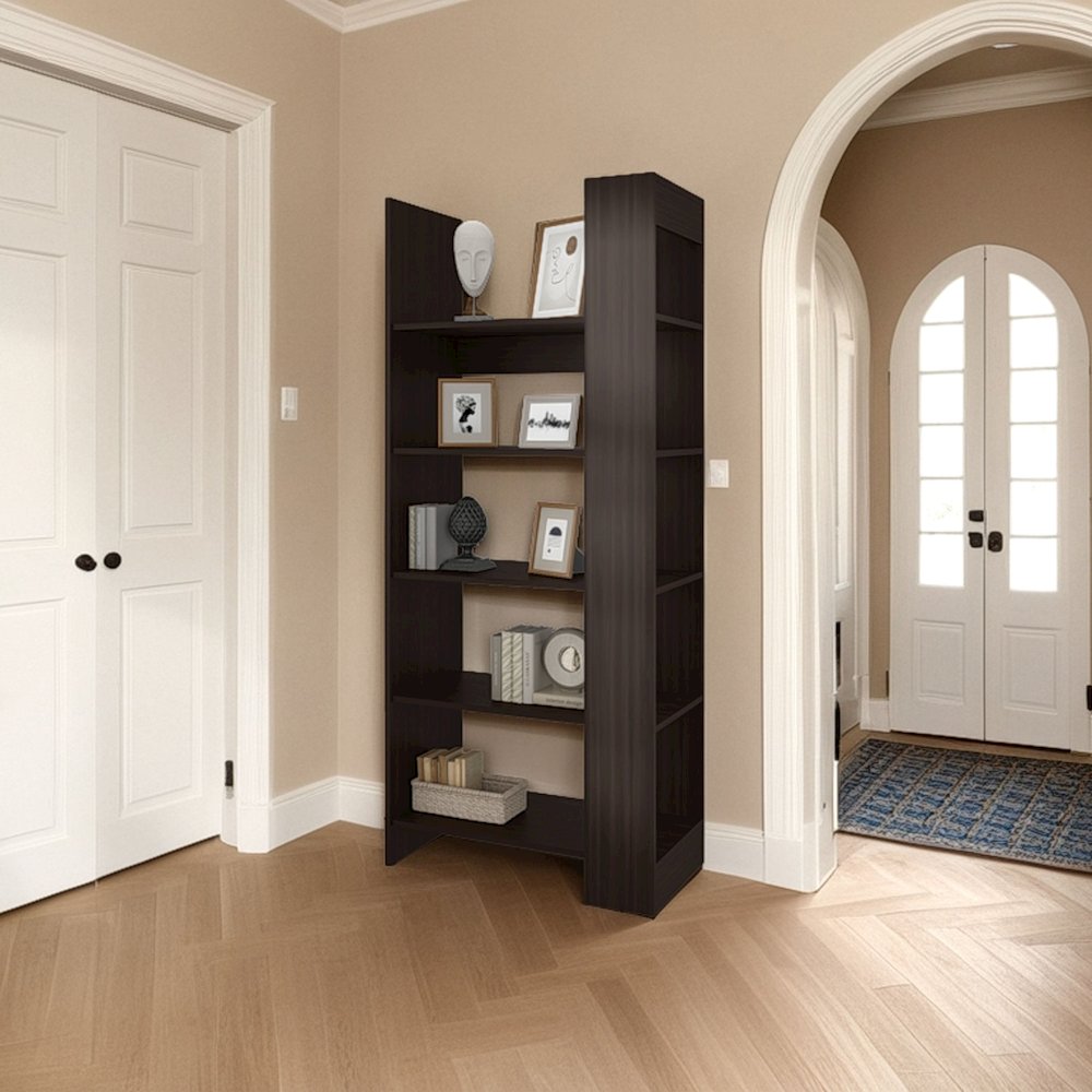 Doney Park 5-Shelf Open Bookcase, Contemporary Design, Stained Walnut. Picture 5