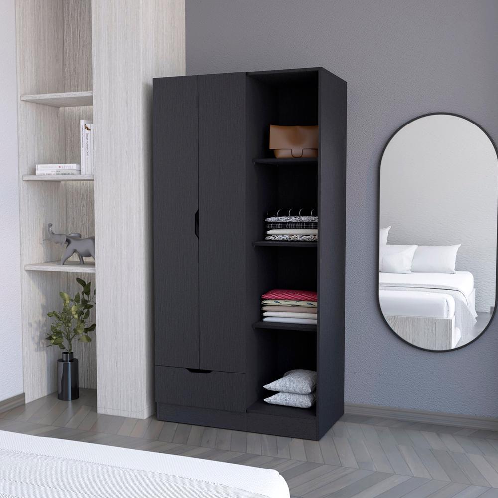 Redmond Armoire with Single Drawer, 4 Storage Shelves and Hanging Rod. Picture 4
