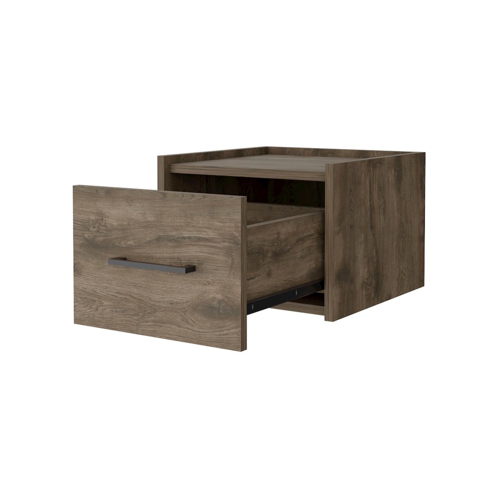Elfrida Wall-Mounted Nightstand, Sleek Single-Drawer Design, Dark Brown. Picture 5