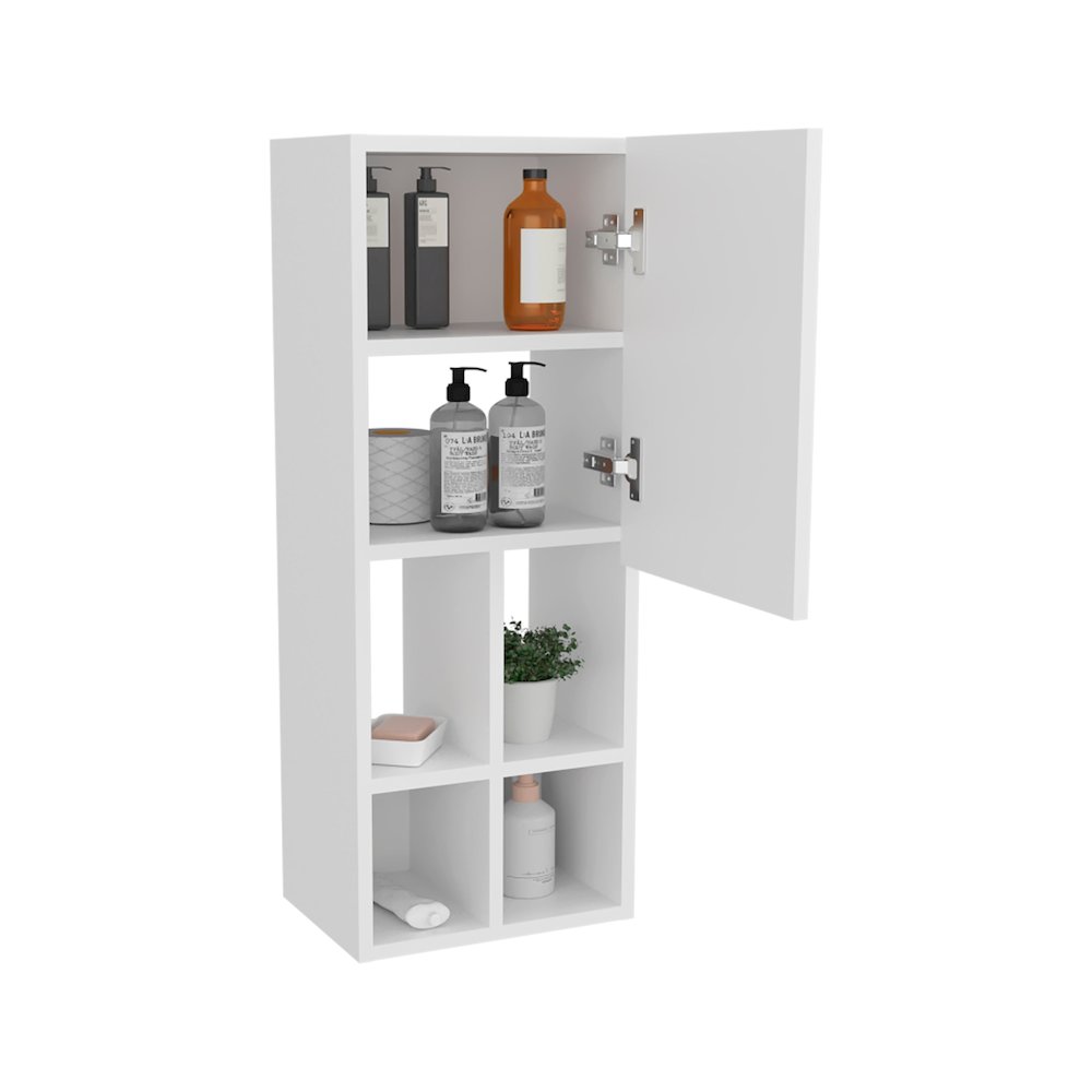 Two Wall-Mounted Bathroom Cabinet with Open and Closed Storage, Withe. Picture 5