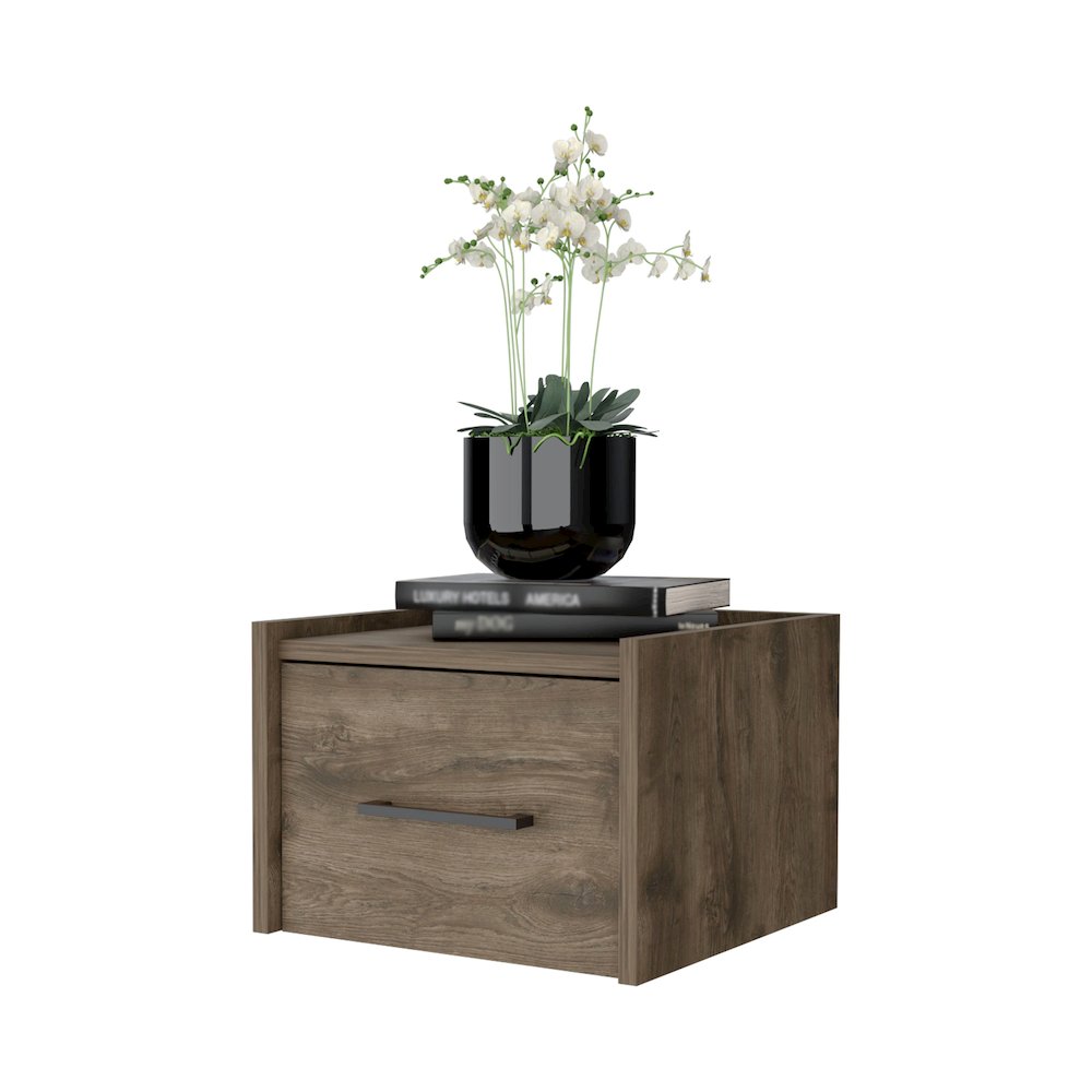Elfrida Wall-Mounted Nightstand, Sleek Single-Drawer Design, Dark Brown. Picture 6