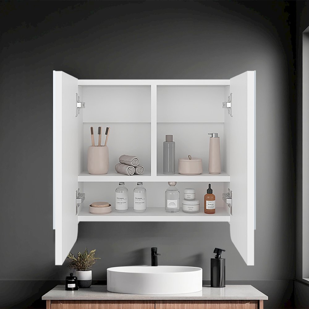 Medicine Cabinet, two swing doors, three spacious shelves, White. Picture 5