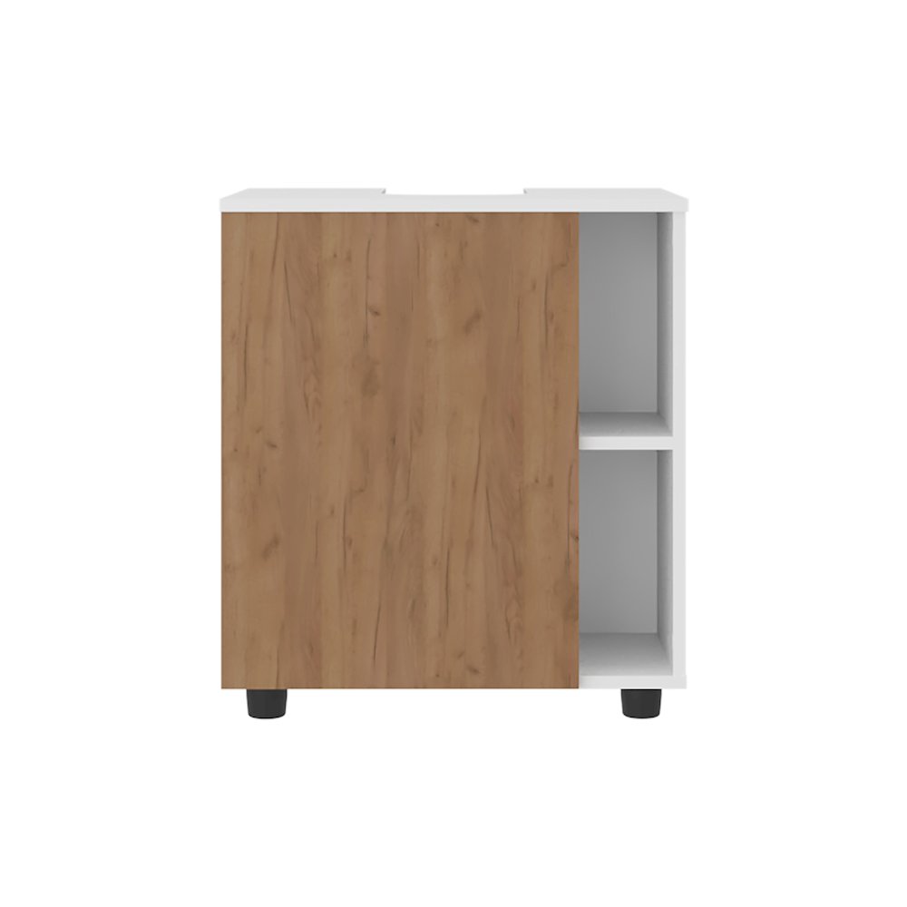 Under Pedestal Sink Cabinet, 1 Door, 5 Open Compartments,  White and Natural Oak. Picture 2