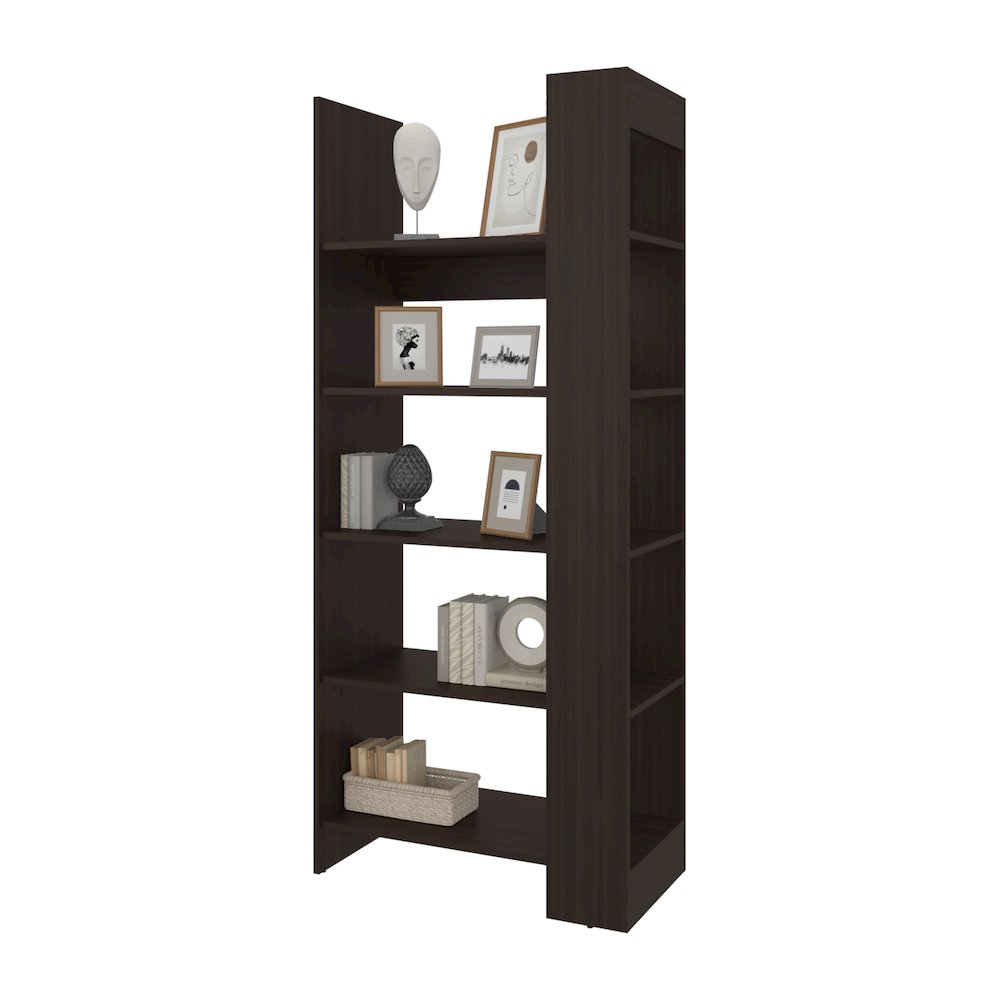 Doney Park 5-Shelf Open Bookcase, Contemporary Design, Stained Walnut. Picture 2