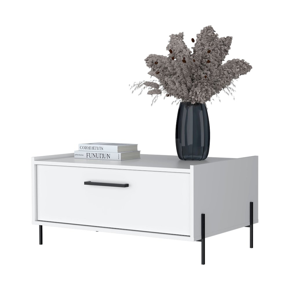 Glendale Coffee Table with Flip-Down Door in Melamine, White. Picture 4