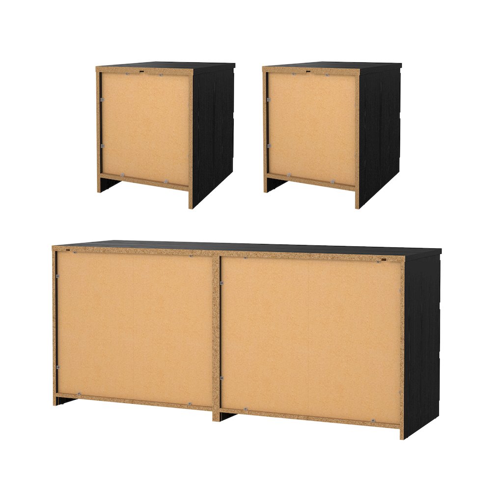 3-Piece Bedroom Set - 6 Drawer Double Dresser And Nightstand Set Of 2. Picture 6