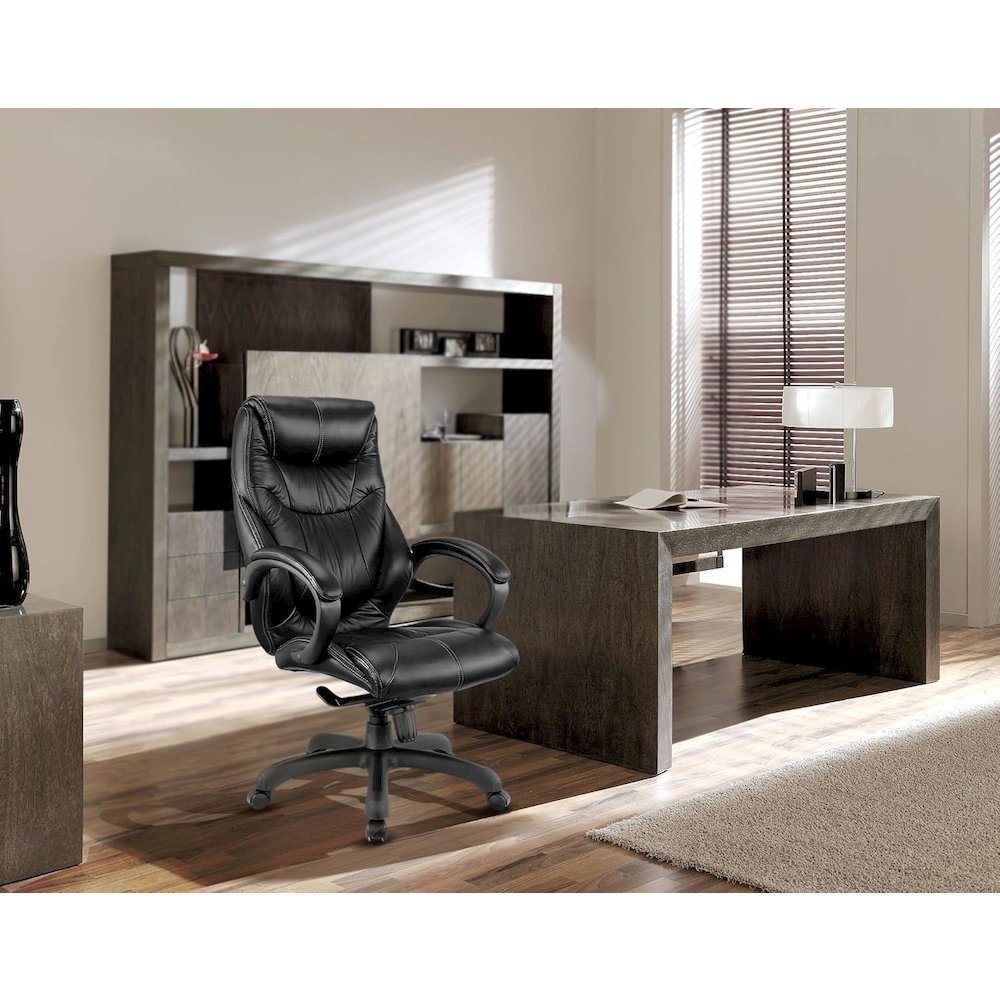 Real Leather High Back Executive Chair - Black. Picture 2