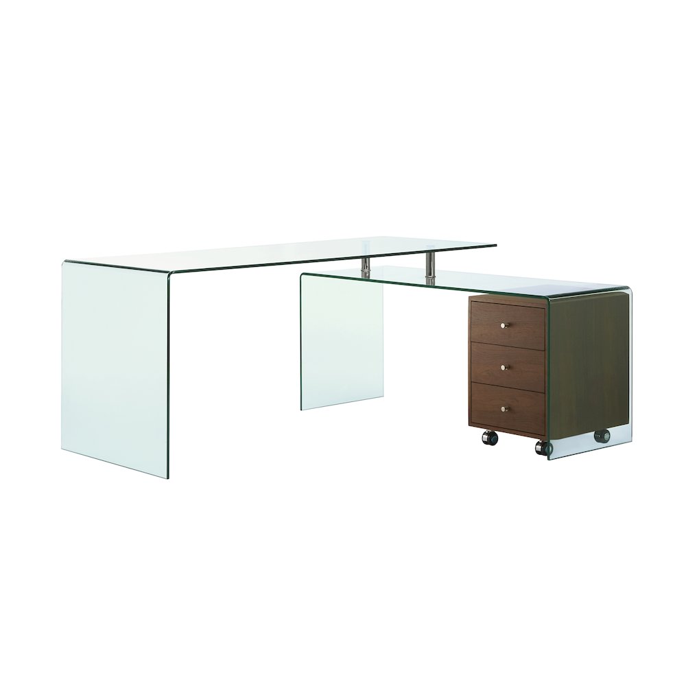 Rio Office Desk In Clear Glass With Storage. Picture 1