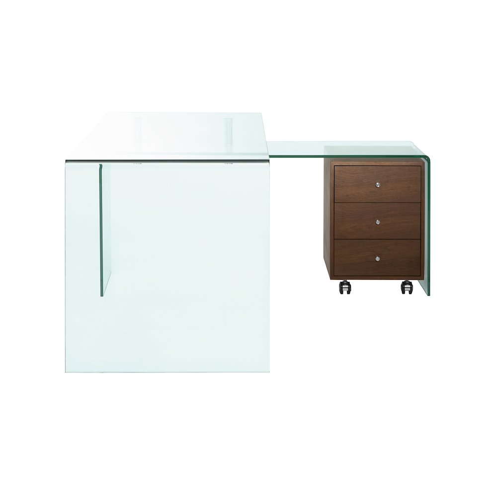 Rio Office Desk In Clear Glass With Storage. Picture 2