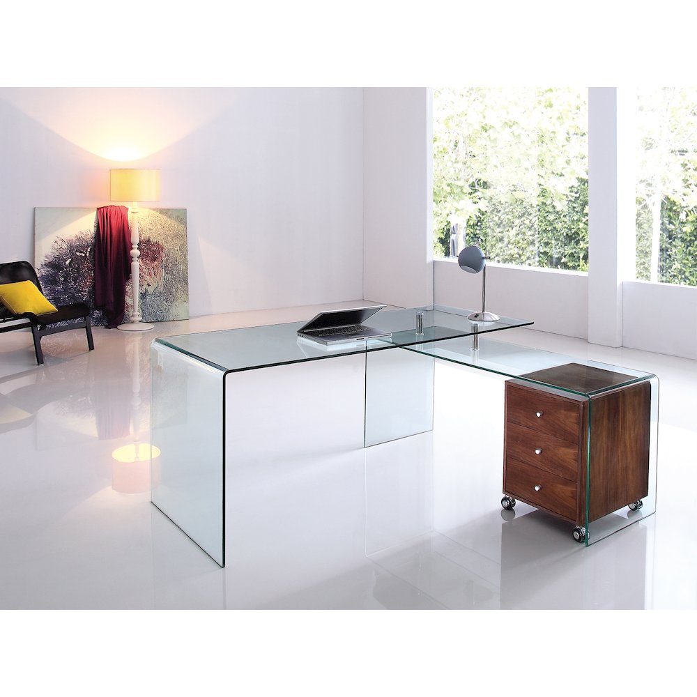 Rio Office Desk In Clear Glass With Storage. Picture 3