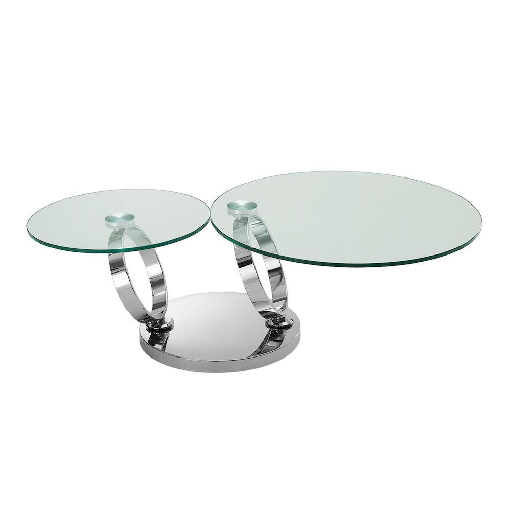 Satellite Round Extendable Swivel Coffee Table In Clear Glass. Picture 4