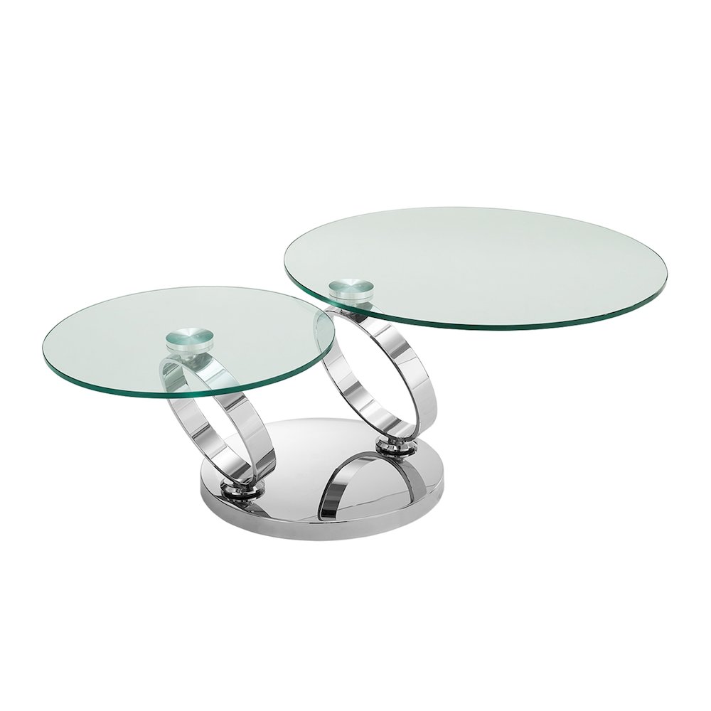 Satellite Round Extendable Swivel Coffee Table In Clear Glass. Picture 1