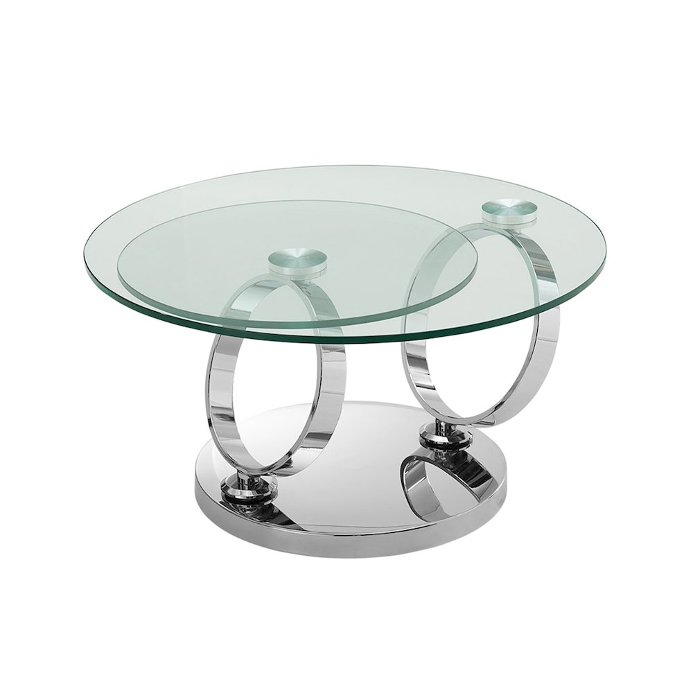 Satellite Round Extendable Swivel Coffee Table In Clear Glass. Picture 3