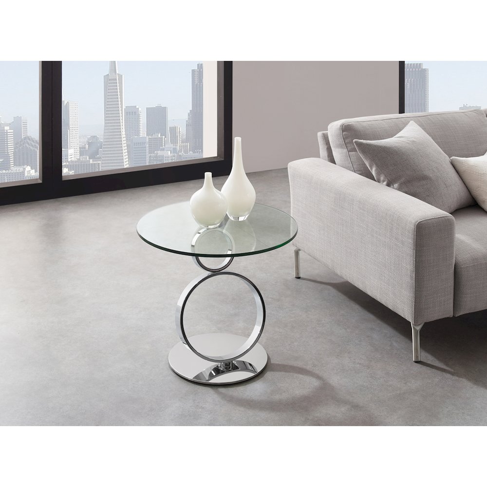 Satellite Round End Table In Clear Glass. Picture 2