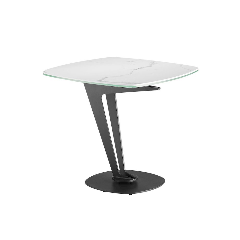Leaf End Table In White Marbled Porcelain. Picture 3
