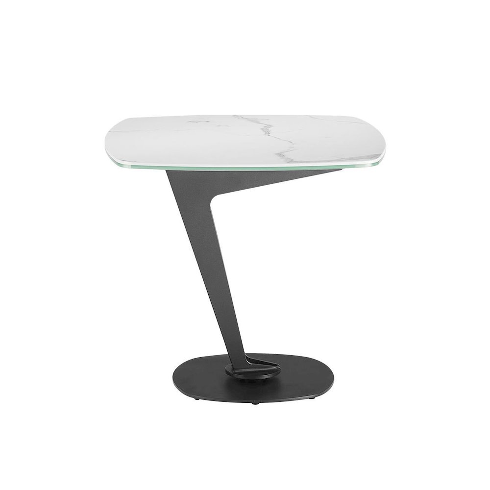 Leaf End Table In White Marbled Porcelain. Picture 1