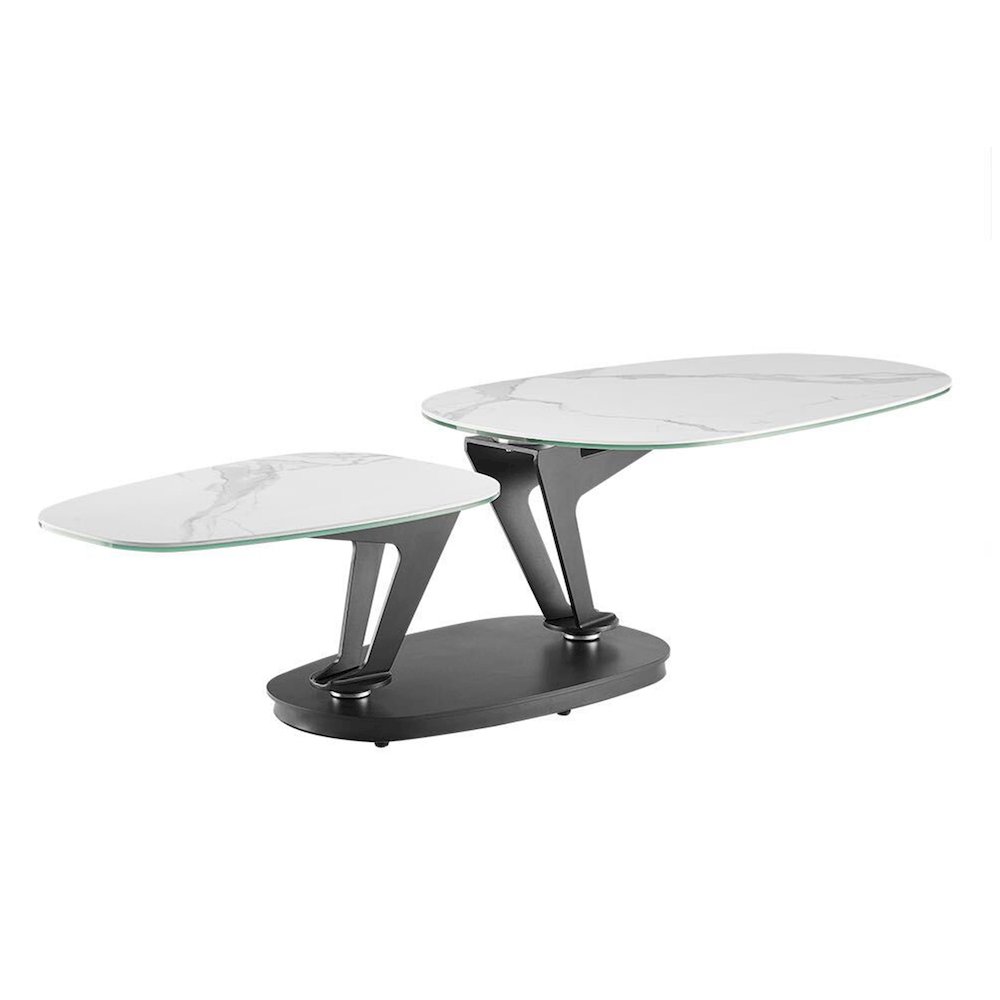 Leaf Swivel Coffee Table In White Marbled Porcelain. Picture 4