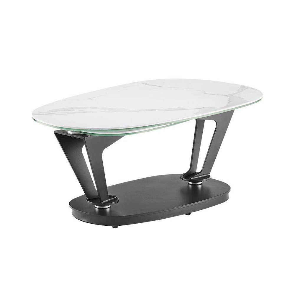 Leaf Swivel Coffee Table In White Marbled Porcelain. Picture 1