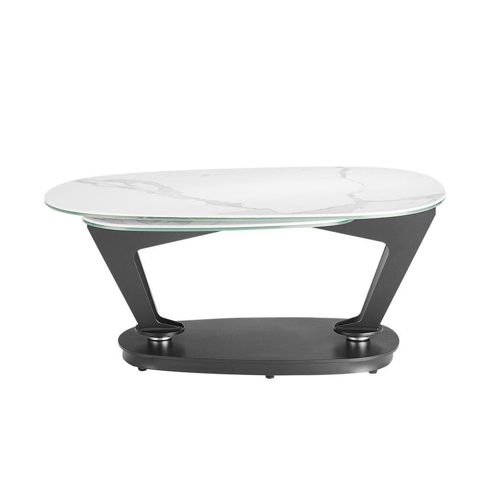 Leaf Swivel Coffee Table In White Marbled Porcelain. Picture 5