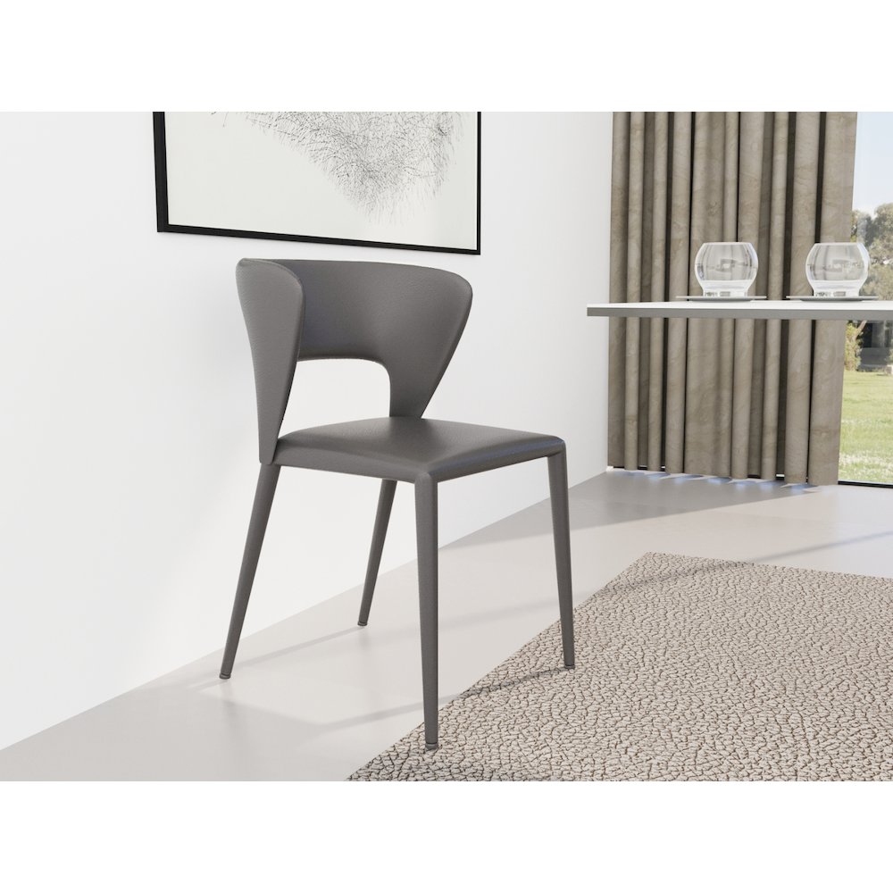 Layla Set Of 2 Dining Chair In Gray Pu-Leather. Picture 3