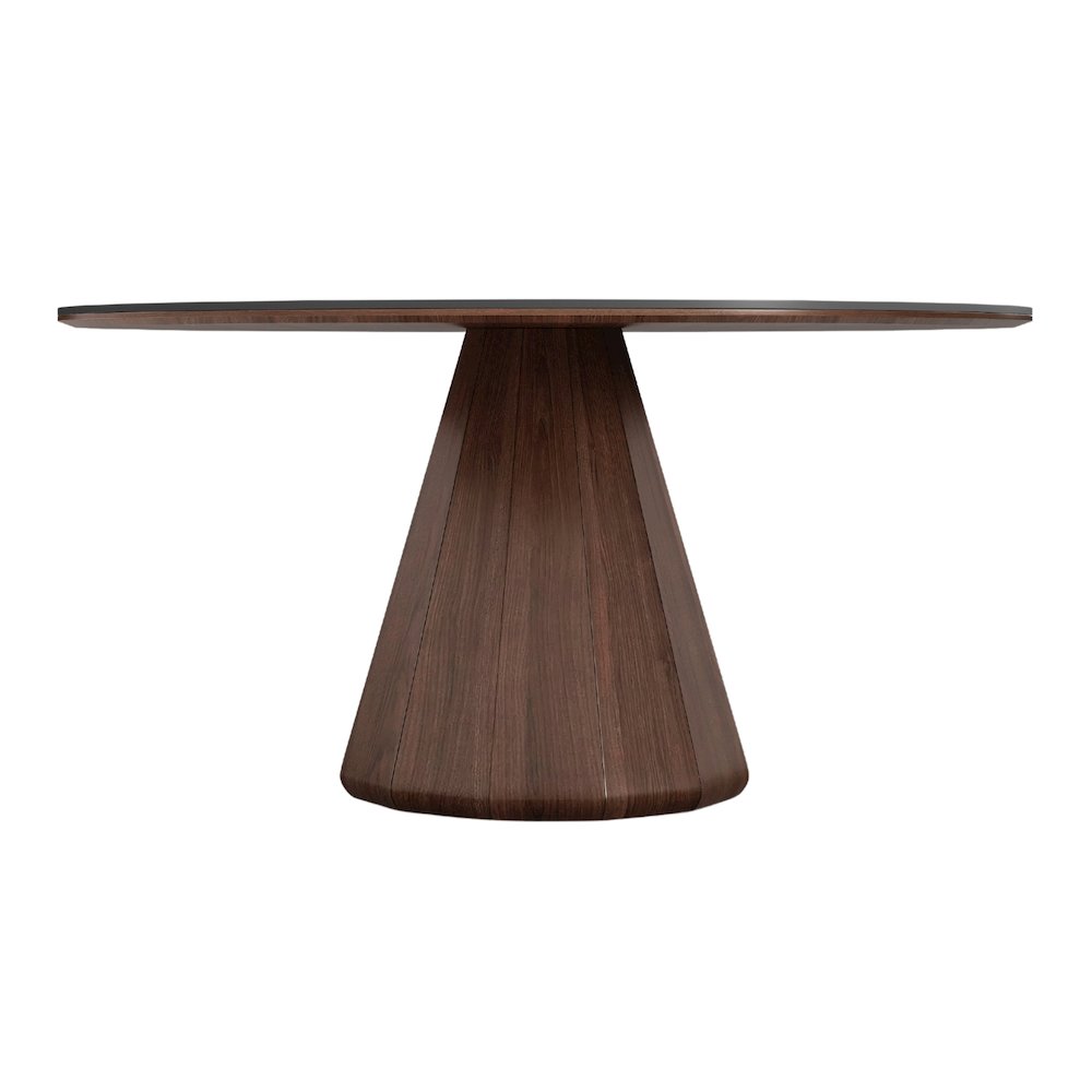 Eric 53 In Round Dining Table With Walnut Base And Gray Marbled Ceramic Top. Picture 3