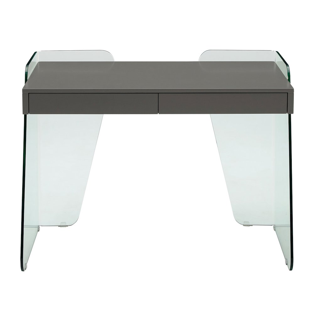Archie Office Desk In Gray High Gloss With Storage. Picture 4