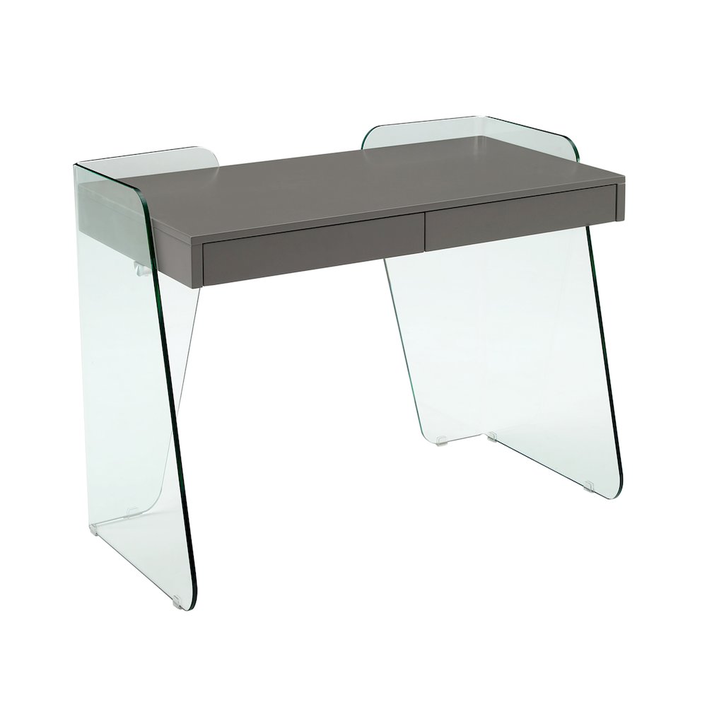 Archie Office Desk In Gray High Gloss With Storage. Picture 1