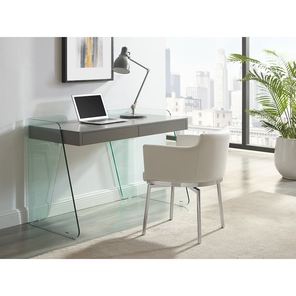 Archie Office Desk In Gray High Gloss With Storage. Picture 3