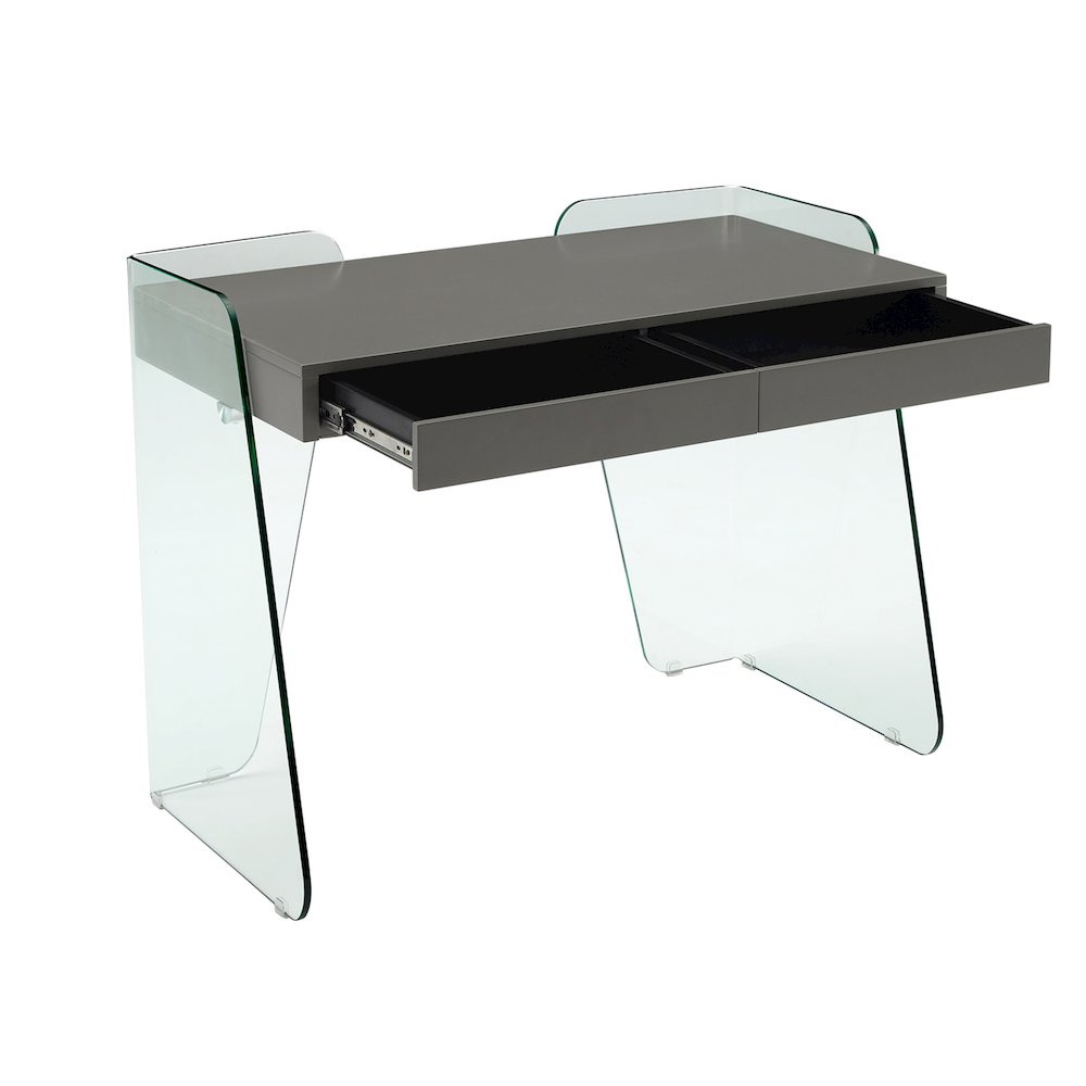 Archie Office Desk In Gray High Gloss With Storage. Picture 2