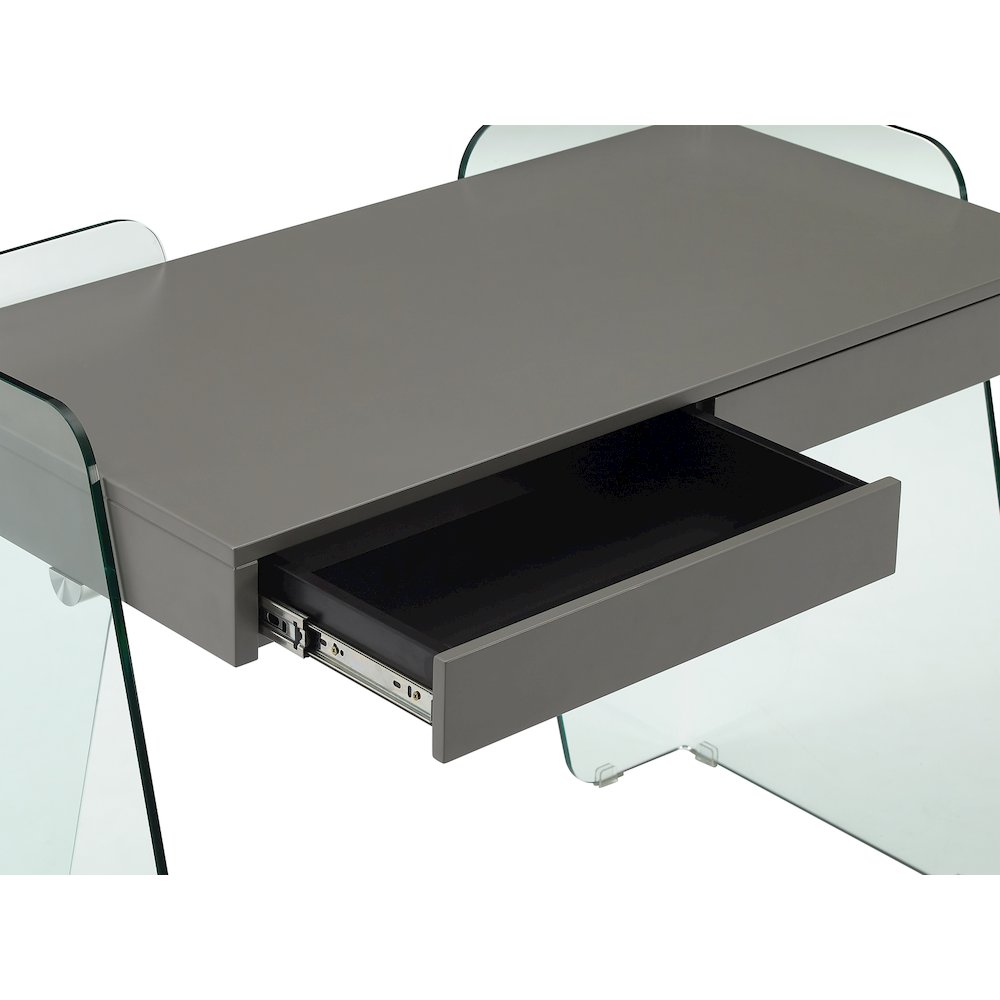 Archie Office Desk In Gray High Gloss With Storage. Picture 5