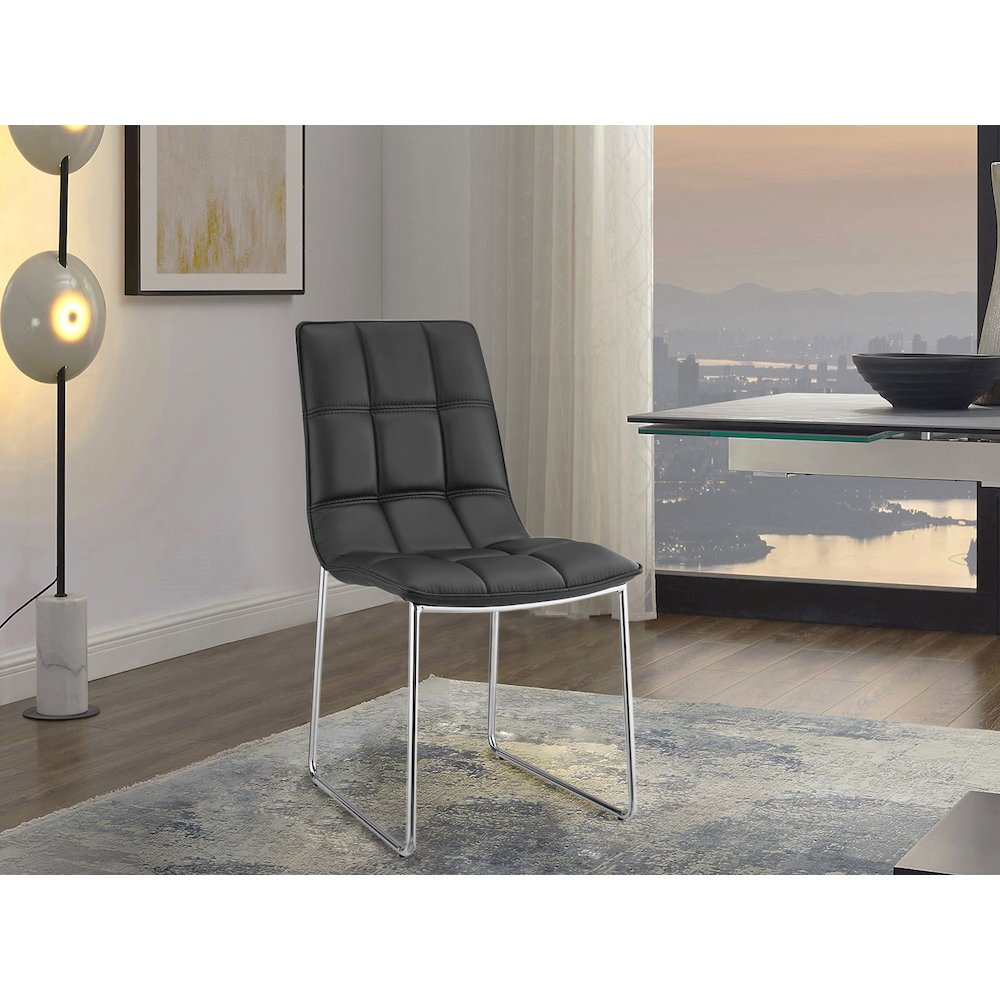 Leandro Set Of 2 Dining Chair In Black Pu Leather. Picture 3