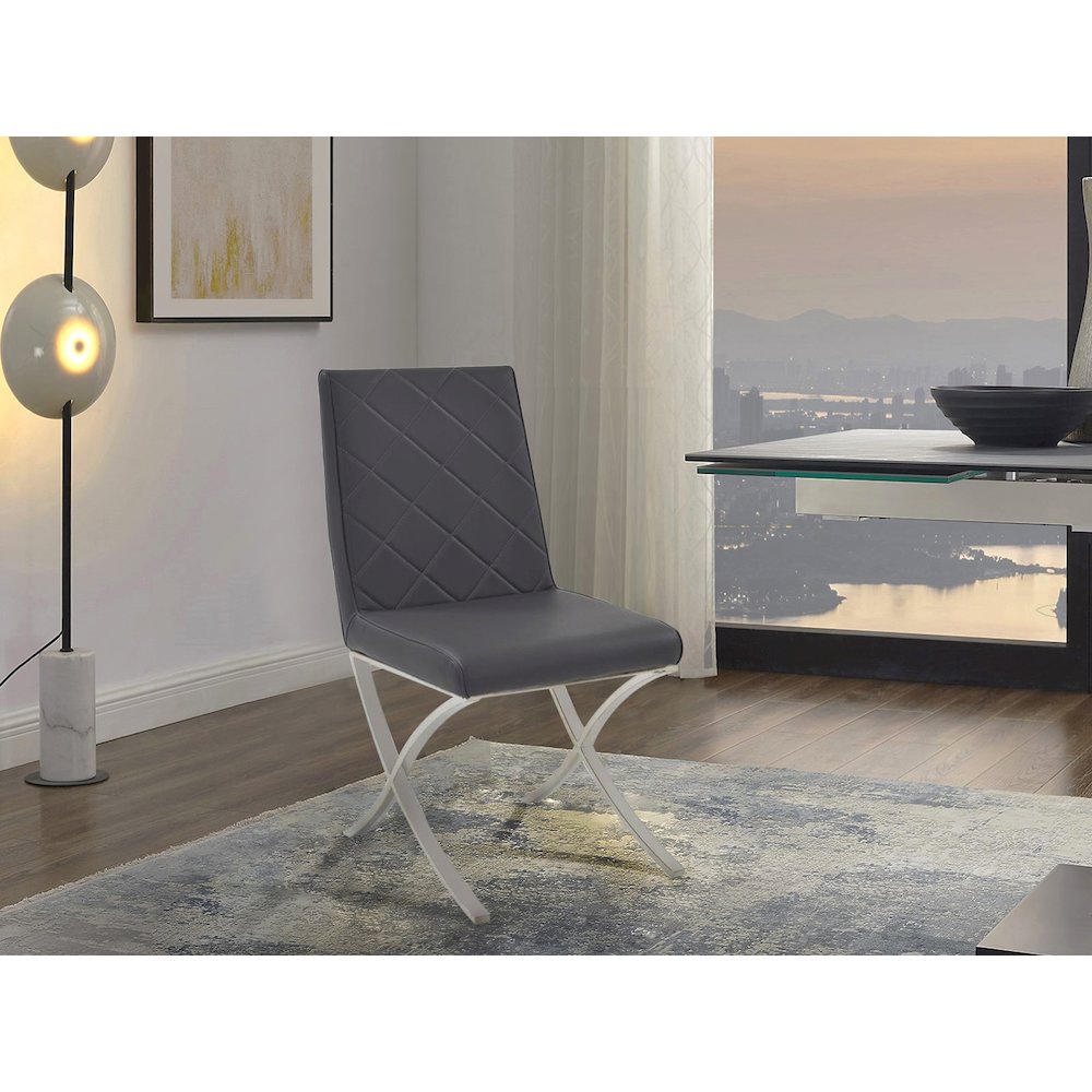 Loft Set Of 2 Dining Chair In Gray Pu Leather. Picture 3