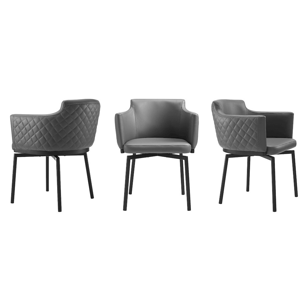 Suzzie 180 Swivel Arm Dining Chair In Gray Pu-Leather With Black Legs. Picture 2