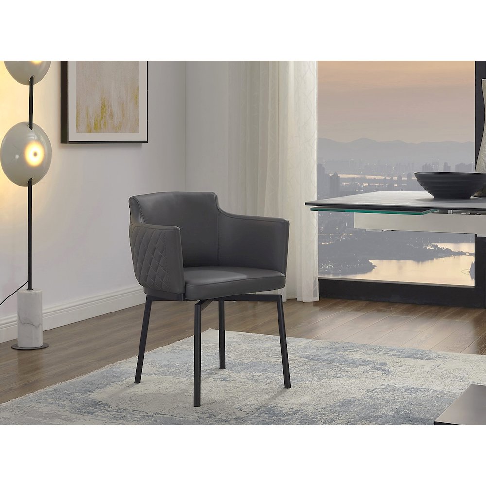 Suzzie 180 Swivel Arm Dining Chair In Gray Pu-Leather With Black Legs. Picture 3