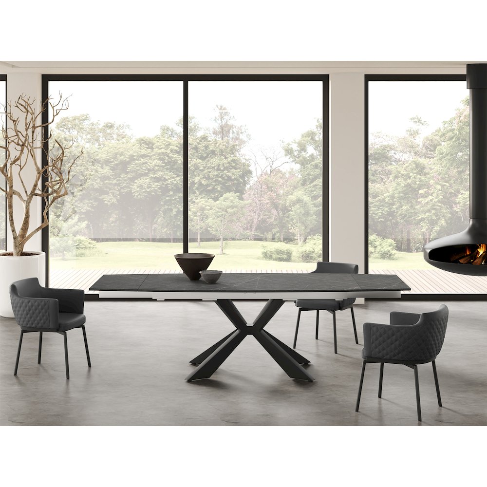 Suzzie 180 Swivel Arm Dining Chair In Gray Pu-Leather With Black Legs. Picture 4