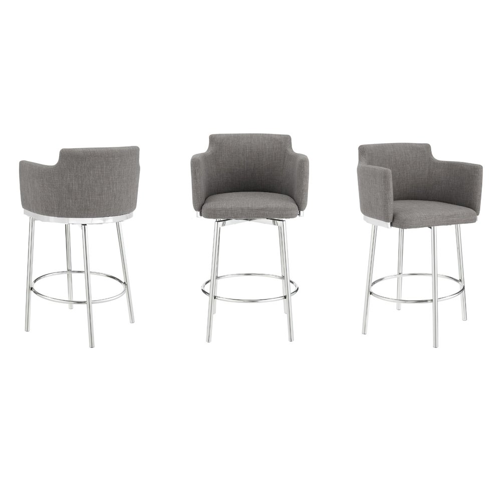 Suzzie Counter 180 Swivel Arm Bar Stool In Gray Linen Fabric. Picture 1