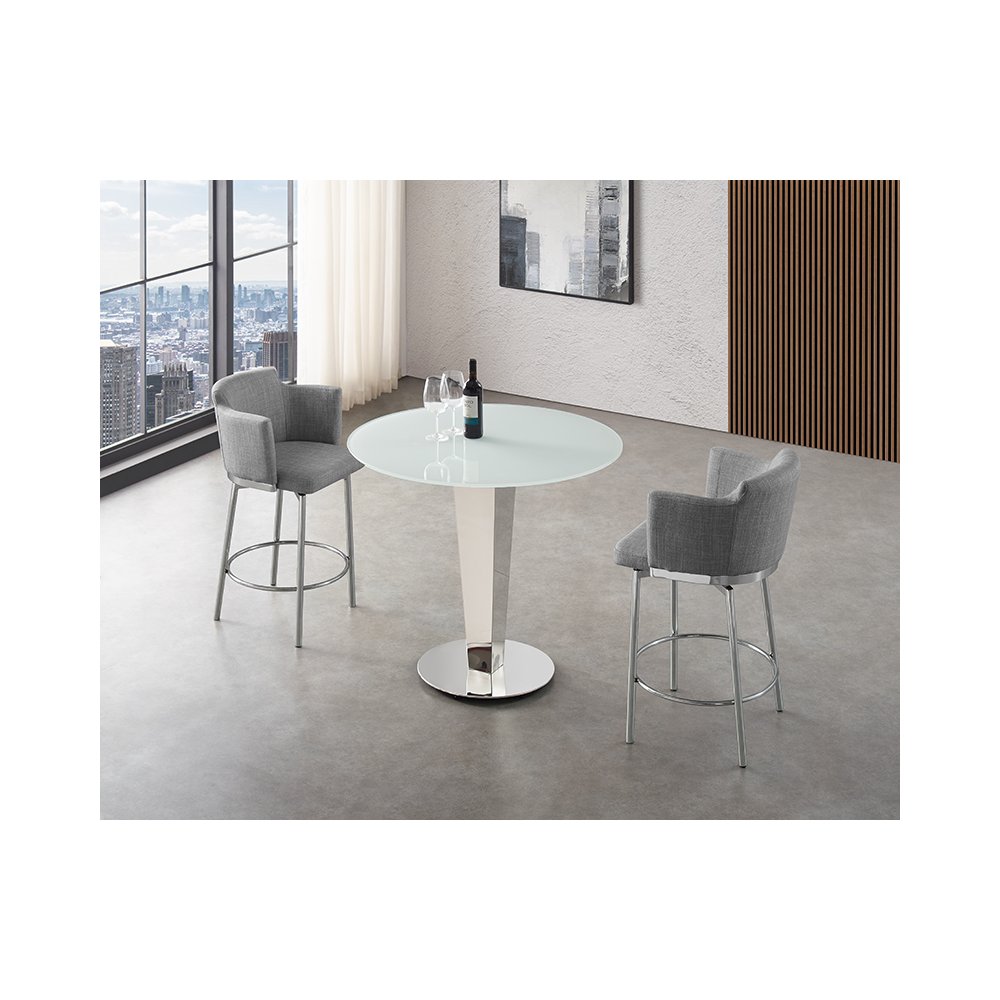 Suzzie Counter 180 Swivel Arm Bar Stool In Gray Linen Fabric. Picture 2
