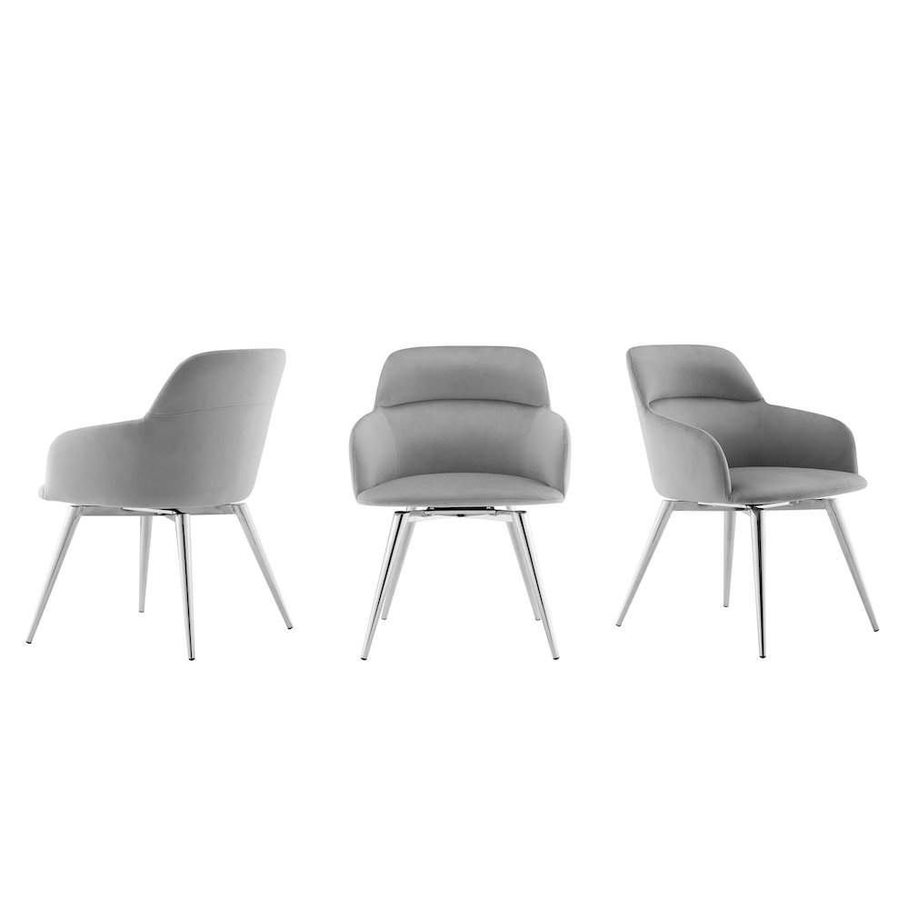 Pirouette 180 Swivel Dining Chair In Gray Velvet. Picture 1
