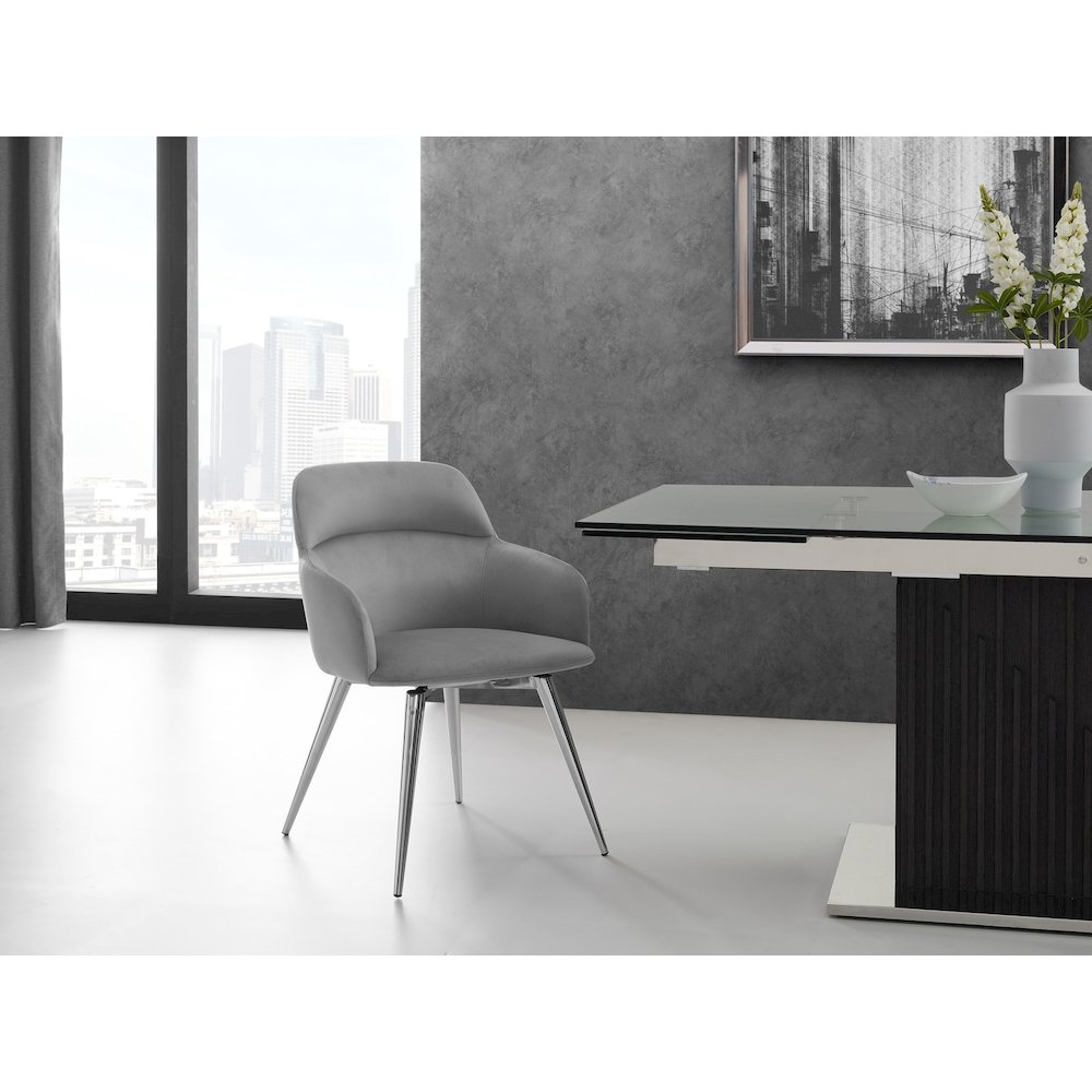 Pirouette 180 Swivel Dining Chair In Gray Velvet. Picture 2