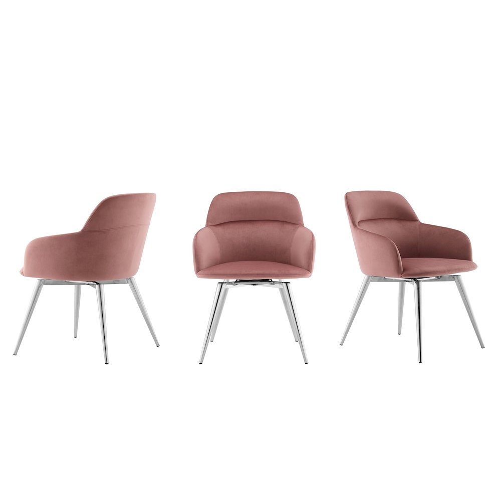 Pirouette 180 Swivel Dining Chair In Dusty Pink Velvet. Picture 1