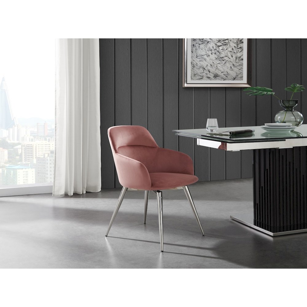Pirouette 180 Swivel Dining Chair In Dusty Pink Velvet. Picture 2