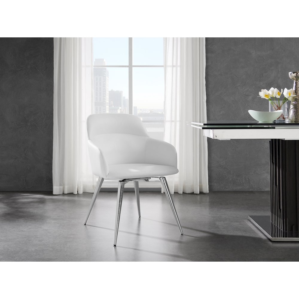 Pirouette 180 Swivel Dining Chair In White Pu Leather. Picture 2