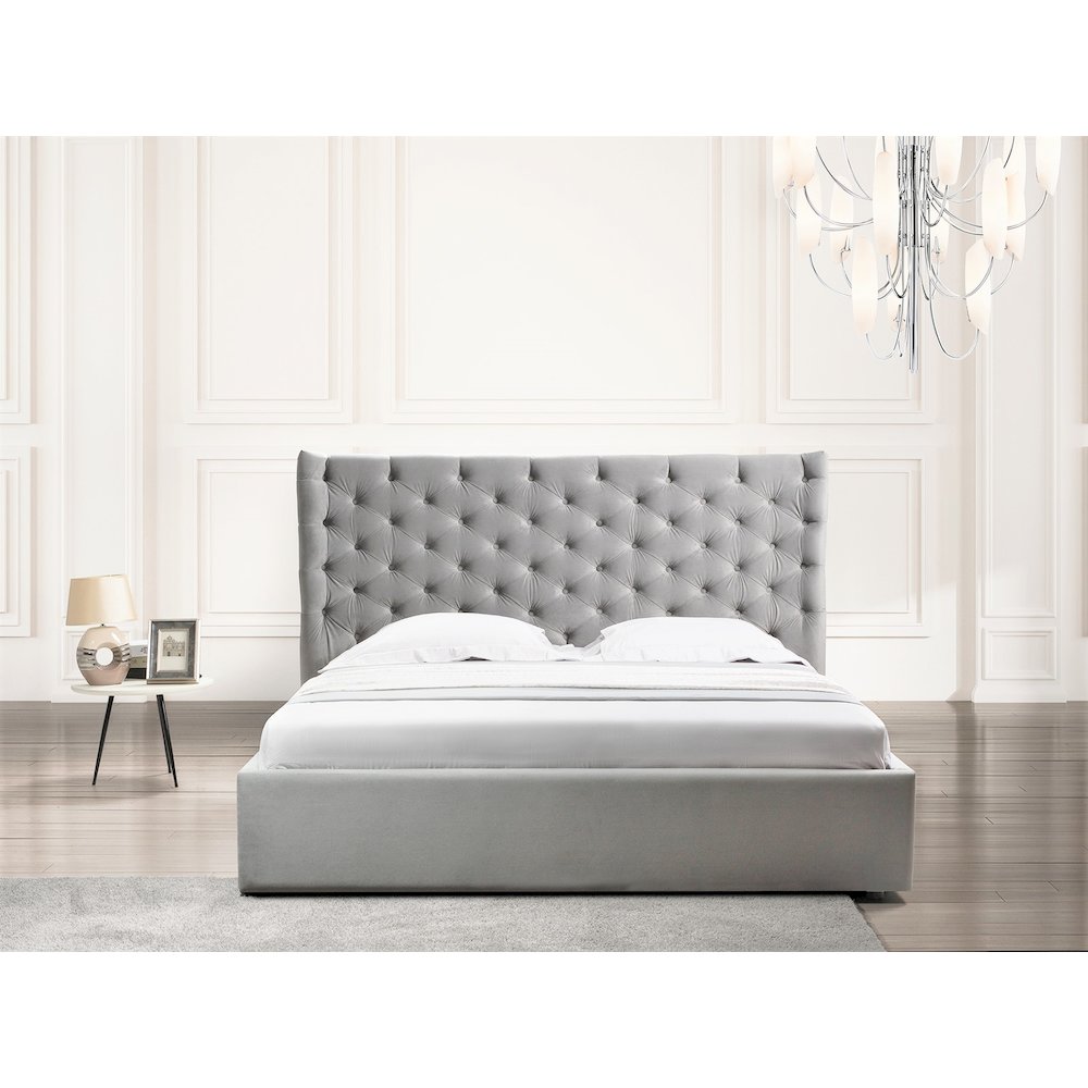 Parker Queen Storage Bed In Gray Velvet Fabric. Picture 4