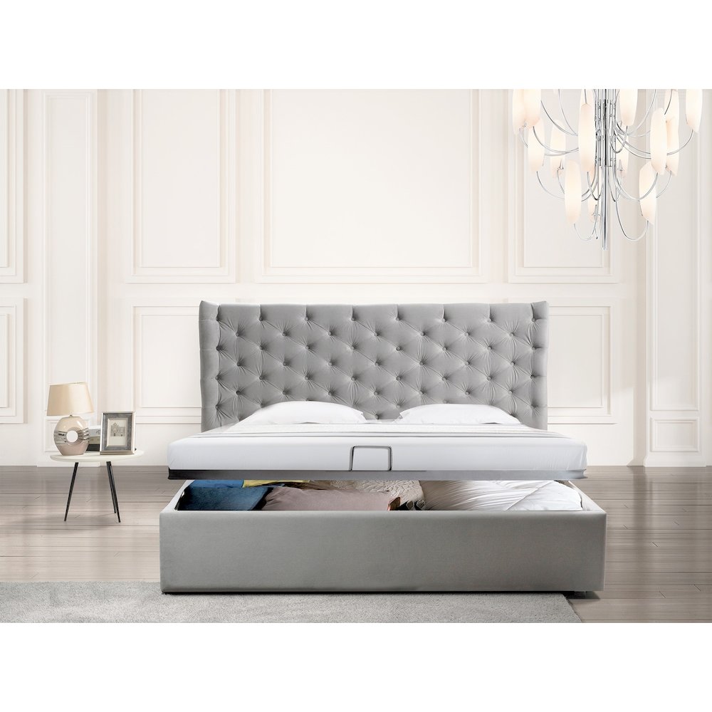 Parker Queen Storage Bed In Gray Velvet Fabric. Picture 2